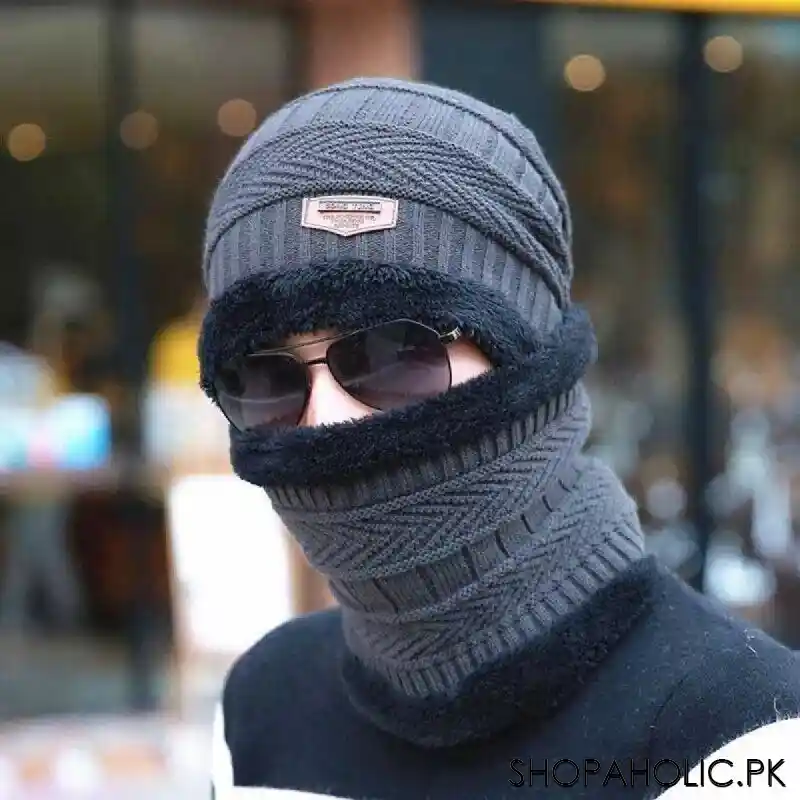 Winter Thick Warm Knit Beanie Hat Cap + Neck Cover Set for Men and Women
