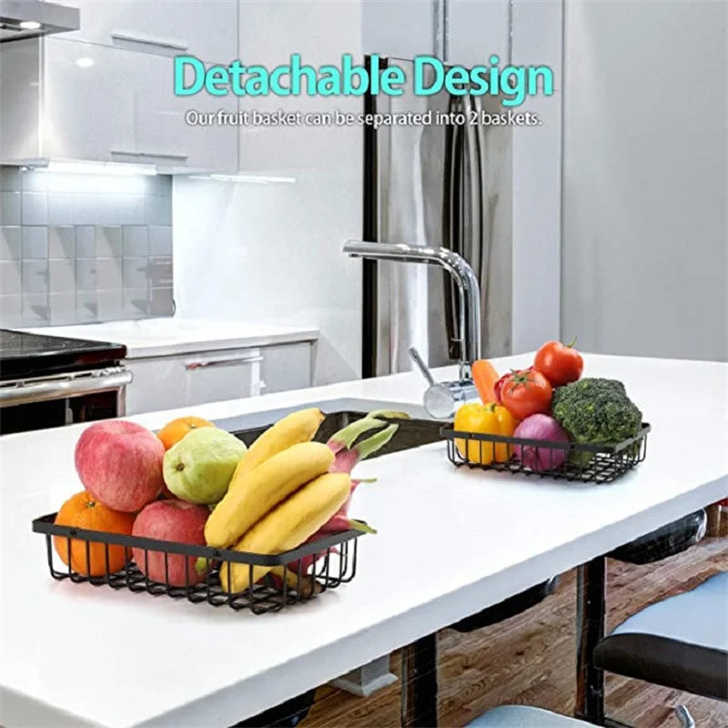 Wooden Handle Counter Top 2-Tier Fruit and Vegetable Stand by Metallics Home