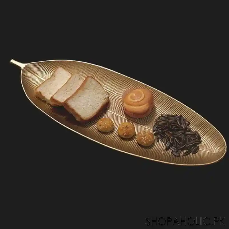 Wooden Leaf Shape Golden Serving Tray (Large)