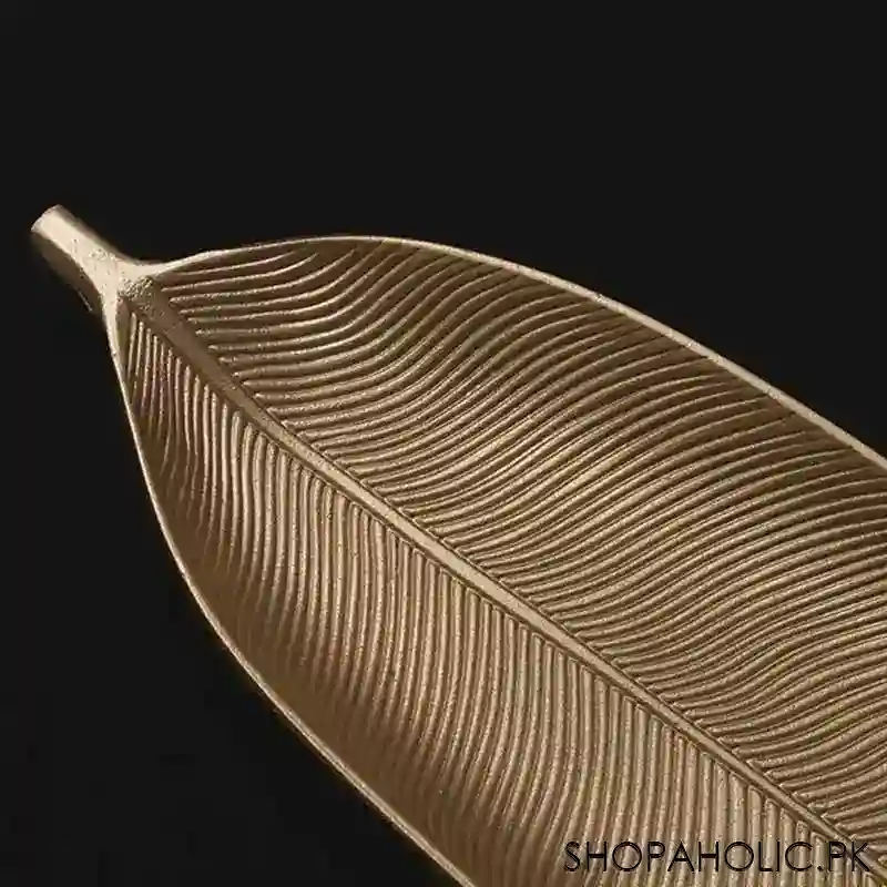 Wooden Leaf Shape Golden Serving Tray (Large)
