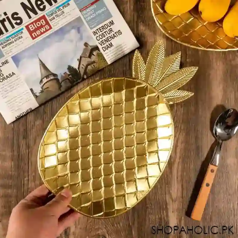 Wooden Pineapple Shape Golden Tray (Small)